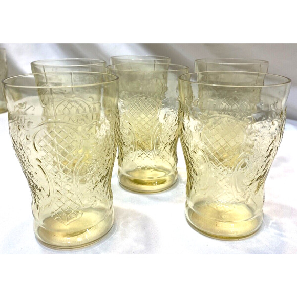 6 Federal Glass NORMANDIE "Bouquet and Lattice" Amber Flat Water Tumbler - Picture 5 of 6